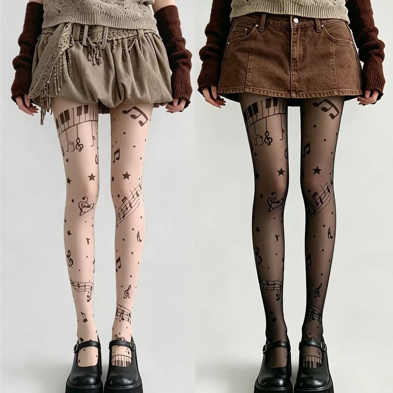 Tights Pantyhose Sheer - جوارب نسائية شفافة بطبعة نوتة موسيقية