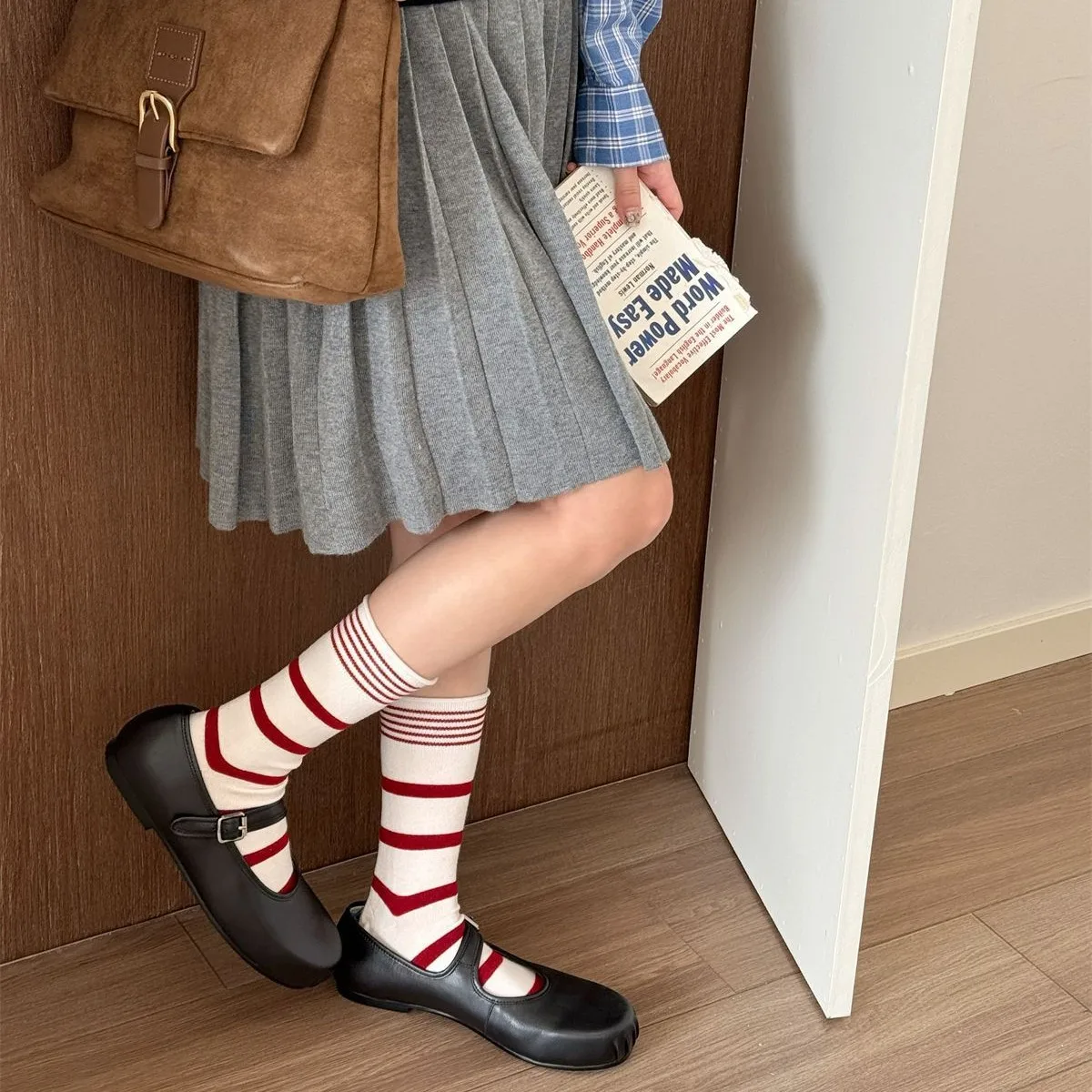 Silk Sock Bamboo - الكورية الشتاء مخطط الصوف الحرير المرأة